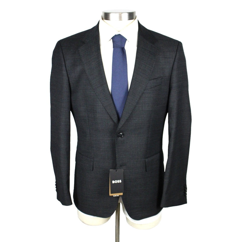 Hugo Boss Huge 2 Piece Suit 42 R Mens Slim Fit Dark Grey Wool Stretch Two Button